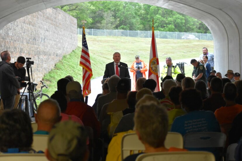 David Gwynn, from FDOT district 7 remarked that there were more people in attendance of the Trail Connector opening than were at the Veterans Highway extension opening last month! Image courtesy of Florida Department of Transportation.