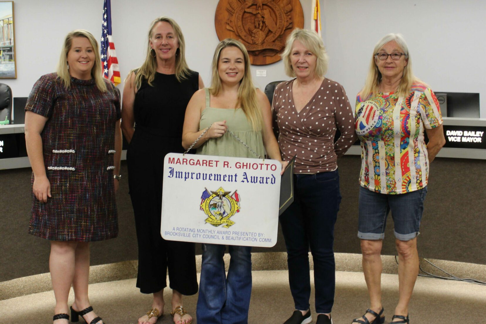 Commercial Improvement Award: L to R: Councilwoman Christa Tanner, Beautification Board Members Lisa Steinkamp, Kathy Middleton (Chair) and Cindy Gandy.